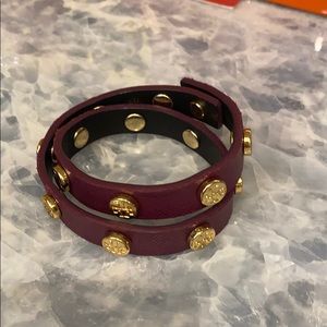 Tory Burch maroon leather wrap bracelet